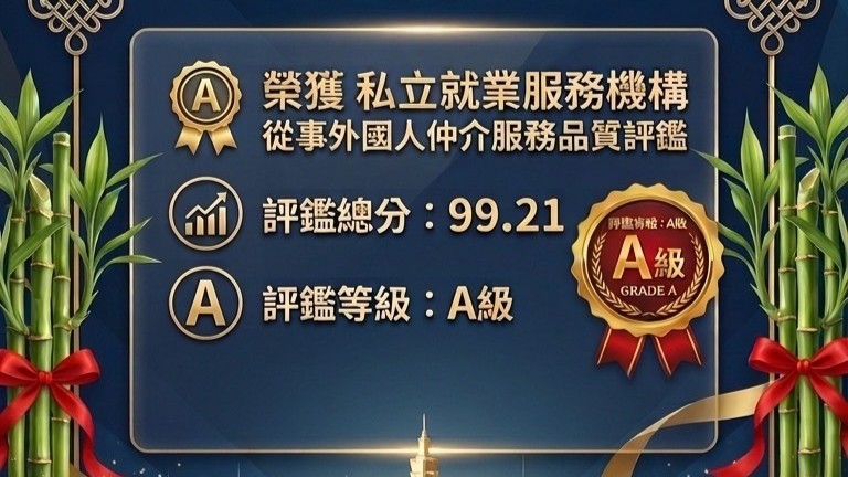 楷懿人力榮獲113年度仲介評鑑A級肯定。評鑑總分:99.21，評鑑等級:A級。